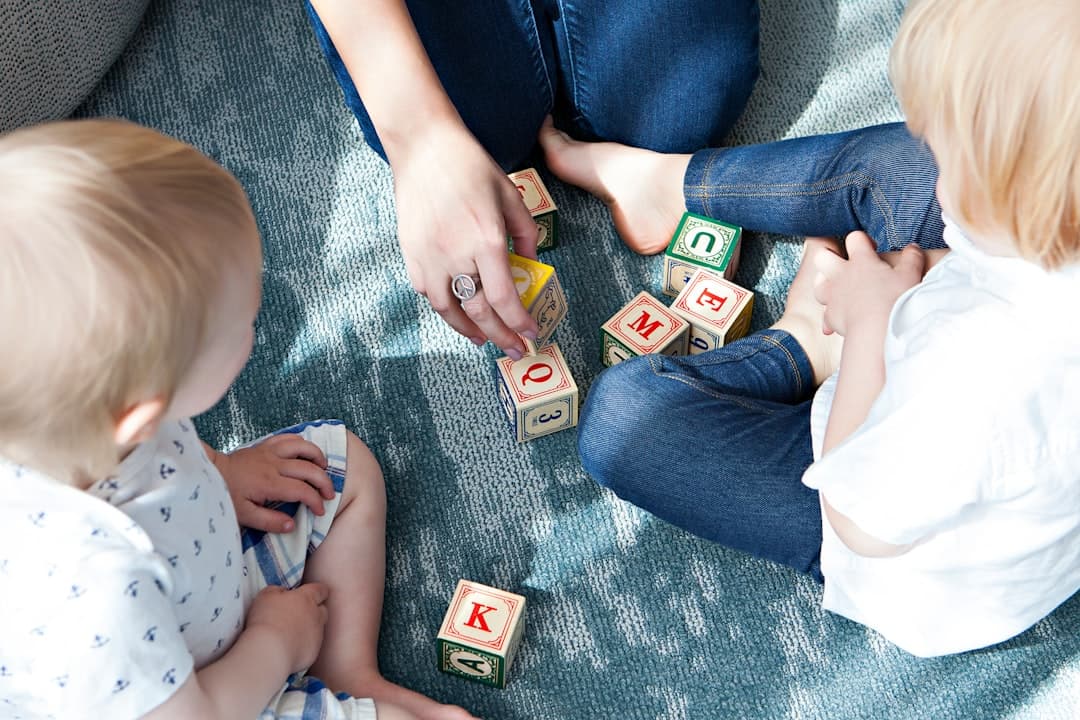 Young children playing with blocks